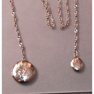 Vintage Double Locket Necklace Silver Lariat